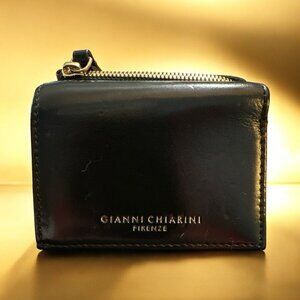 Gianni Chiarini Wallet Black Polished Leather Tri-fold LUSH Wallet Made in Italy